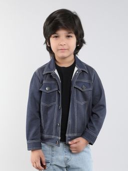 Taffy - kids Stitch Detail Full Sleeves Button Up Jacket-Blue