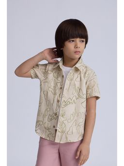 Taffy - kids Abstract Printed Half Sleeves Shirt With Attached Tee-Beige