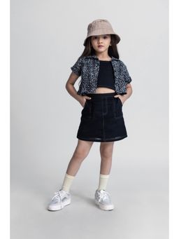 Taffy - kids Animal Printed Half Sleeves Shirt With Top and Skirt Grey/Black (Set of 3)