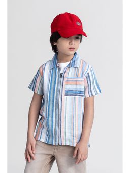 Taffy - kids Half Sleeves Yarn Dyed Stripes Zip Up Shirt-Multi-Color