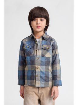 Taffy - kids Yarn Dyed Checks Full Sleeves Yoke Detail Pocket Shirt-Multi-Color