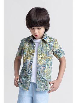 Taffy - kids Paisley Printed Half Sleeves Button Up Shirt With Attached Tee-Green