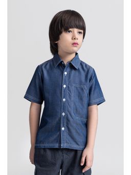 Taffy - kids Denim Stitch Detailed Half Sleeves Shirt-Blue