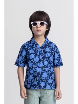 Taffy - kids Floral Printed Half Sleeves Oversize Shirt-Navy Blue And Black