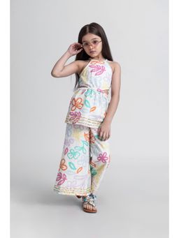 Taffy - kids Zari Stripes Back Tie Up Ethnic Peplum Co-Ord Multi-Color (Set of 2)