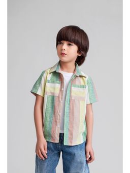 Taffy - kids Striped Half Sleeves Pocket Detailed Shirt With Attached Tee-Multi-Color