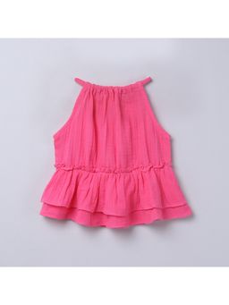 Taffy - kids 100% Cotton Sleeveless Halter Neck Peplum Crop Top-Pink