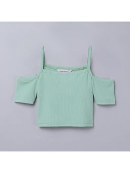 Taffy - kids Rib Half Sleeves Cold Shoulder Crop Top-Green
