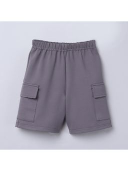 Taffy - Kids Solid Knee Length Cargo Shorts-Grey