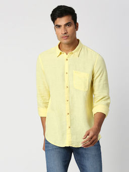 Pepe Jeans - Kingsman Full Sleeves Yellow Pure Linen Casual Shirt