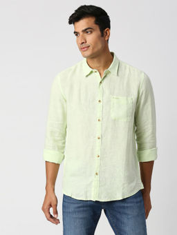 Pepe Jeans - Kingsman Full Sleeves Green Pure Linen Casual Shirt
