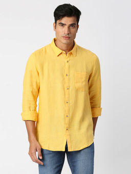 Pepe Jeans - Kingsman Full Sleeves Yellow Pure Linen Casual Shirt