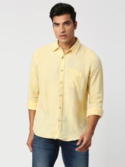 Pepe Jeans - Mac Full Sleeves Yellow Pure Linen Chambray Casual Shirt