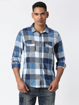Pepe Jeans - Aslan Full Sleeves Indigo Twill Check Casual Shirt