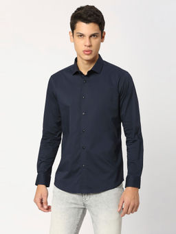 Pepe Jeans - Zorn Full Sleeves Navy Cotton Stretch Casual Shirt