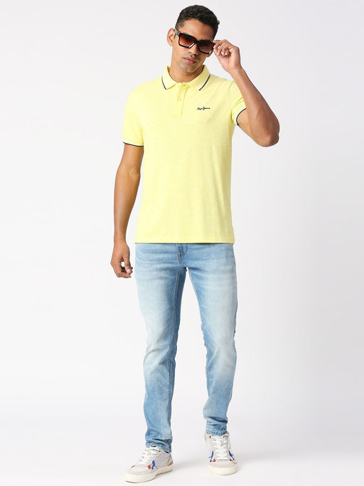 Buy Pepe Jeans Booster Solid Yellow Stretch Slub Mel Polo T-Shirt