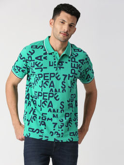 Pepe Jeans - Russo Typographic Green Printed Polo T-Shirt