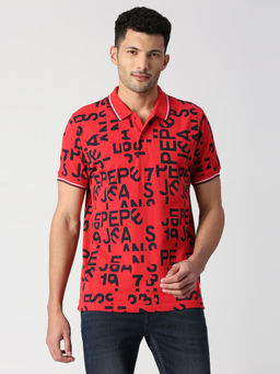Pepe Jeans - Russo Typographic Red Printed Polo T-Shirt