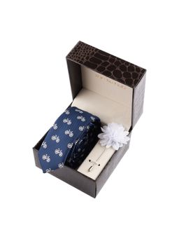 The Tie Hub - Navy Blue Necktie with Flower Lapel Pin Combo Set