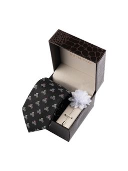 The Tie Hub - Black Bicycle Necktie with Flower Lapel Pin Combo Set