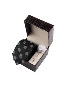 The Tie Hub - Black Delisa Necktie with Flower Lapel Pin Combo Set
