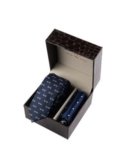 The Tie Hub - Navy Blue Moustache Necktie with Pocket Square Combo Set