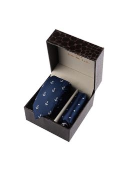 The Tie Hub - Navy Blue Slim Anchor Necktie with Pocket Square Combo Set