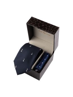 The Tie Hub - Navy Blue Chess Necktie with Pocket Square Combo Set