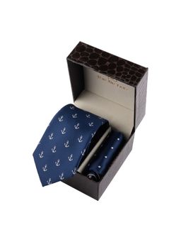 The Tie Hub - Navy Blue Anchor Necktie with Pocket Square Combo Set