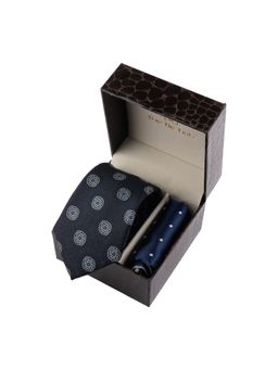 The Tie Hub - Navy Blue Delisa Necktie with Pocket Square Combo Set