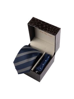 The Tie Hub - Navy Blue Stripe Necktie with Pocket Square Combo Set