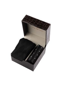 The Tie Hub - Black Revington Knitted Necktie with Pocket Square Combo Set