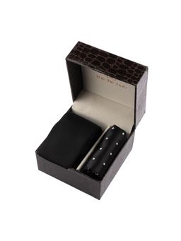 The Tie Hub - Black Solid Knitted Necktie with Pocket Square Combo Set