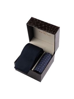 The Tie Hub - Navy Blue Solid Knitted Necktie with Pocket Square Combo Set