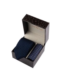 The Tie Hub - Navy Blue Luxury Knitted Necktie with Pocket Square Combo Set
