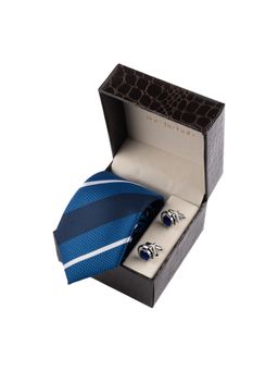 The Tie Hub - Blue Striped Necktie with Pocket Square Combo Set