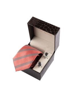 The Tie Hub - Peach Stripe Necktie with Cufflinks Combo Set
