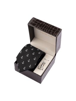 The Tie Hub - Black Anchor Necktie with Tie Bar Combo Set