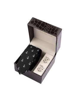 The Tie Hub - Black Anchor Necktie with Cufflink Combo Set