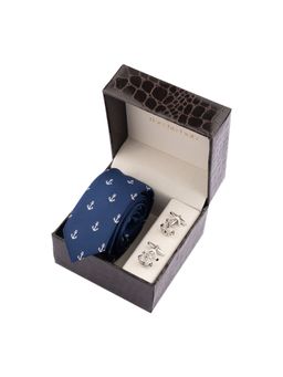 The Tie Hub - Navy Blue Anchor Necktie with Cufflink Combo Set