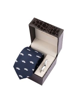 The Tie Hub - Navy Blue Moustache Necktie with Tie Bar Combo Set