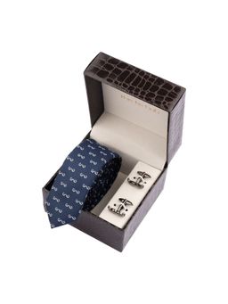 The Tie Hub - Navy Blue Moustache Necktie with Cufflink Combo Set