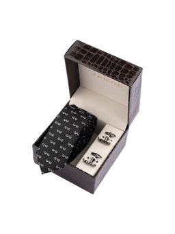 The Tie Hub - Black Slim Moustache Necktie with Cufflink Combo Set