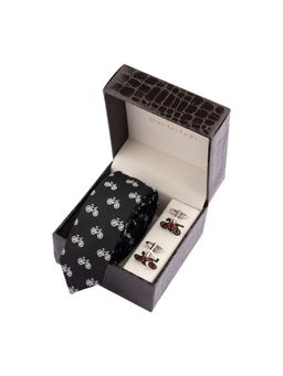 The Tie Hub - Black Slim Bicycle Necktie with Cufflinks Combo Set
