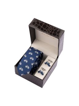 The Tie Hub - Navy Blue Bicycle Necktie with Cufflinks Combo Set
