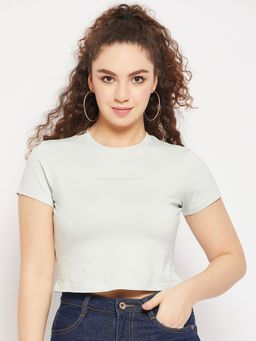 CAMLA - Green Solid Round Neck T-Shirt Green