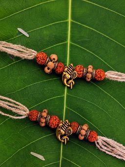 Digital Dress Room - Ganesh Ji Designer Rakhi with Rudraksha Tulsi Beads Thread Rakhi (Pack Of 2)