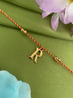 Digital Dress Room - R Letter Gold Beads Moli Rakhi