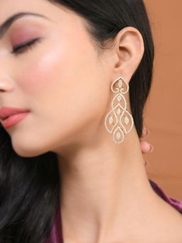 Voylla - Sparkling Elegance Regal American Diamond Gold Dangler Earrings