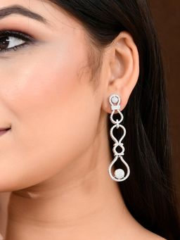 Voylla - Sparkling Elegance Glamorous Loops American Diamond Long Dangler Earrings
